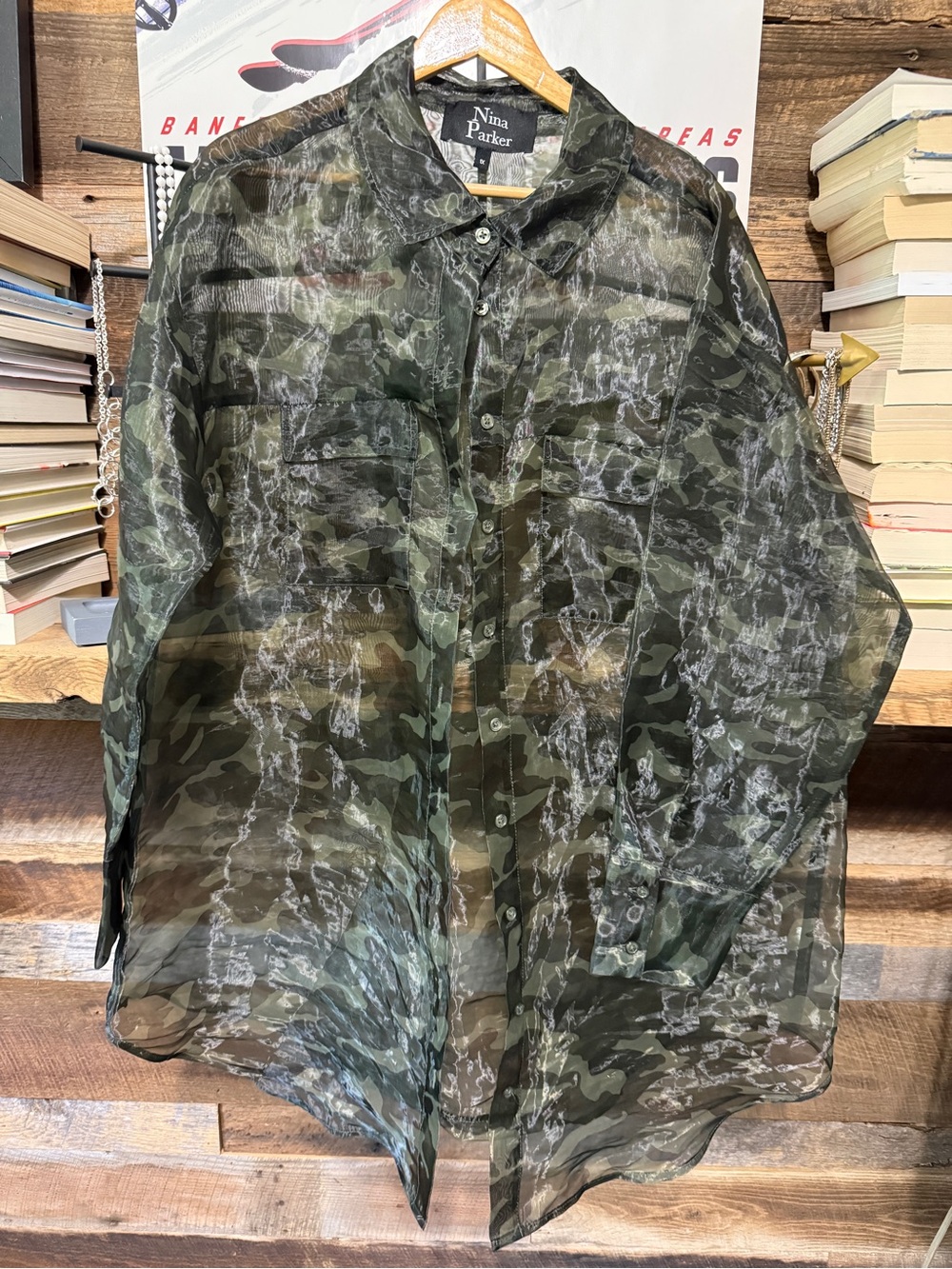 Nina Parker Lightweight Sheer Camouflage Shirt Jacket - Dark Green